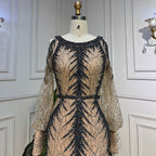Nude O-neck Long Sleeves Cold Shoulder Evening Dresses Mermaid Beaded Party Gowns For Women LA72008