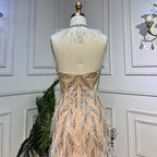 Vestidos de noche de sirena con tirantes finos, de lujo, con plumas y cuentas, estilo Dubái, para mujer, para boda, 2025, LA72010 
