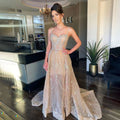 Vestido de fiesta árabe de lujo con escote corazón y cuentas, estilo sirena, color plata nude, sexy, con tirantes finos, formal, de noche, LA71785 
