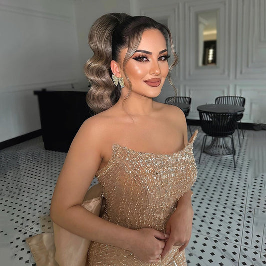 Nude Simple Elegant Mermaid Boat Neck Beaded  Evening Dresses Gowns 2025 Sexy For Women Party LA72114