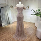 Nude Spaghetti Straps Elegant Mermaid Evening Dresses Gowns Luxury Beaded Feathers For Woman Party 2025 LA72028A