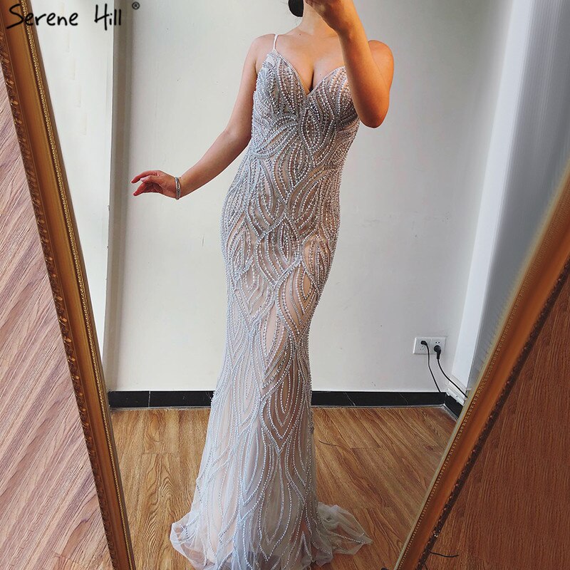 Nude White Mermaid Abendkleider Kleider 2025 Spaghetti Strap Luxus Elegant Für Frauen Party LA70214 
