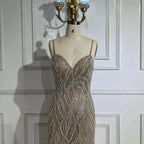 Nude White Mermaid Evening Dresses Gowns 2025 Spaghetti Strap Luxury Elegant For Women Party LA70214