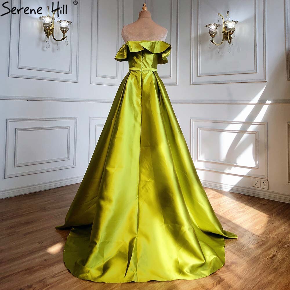 Olivgrün A-Linie Sexy Satin Off Schulter Abendkleider Lange Luxus 2025 Promi Kleider Für Frau Party LA70245 