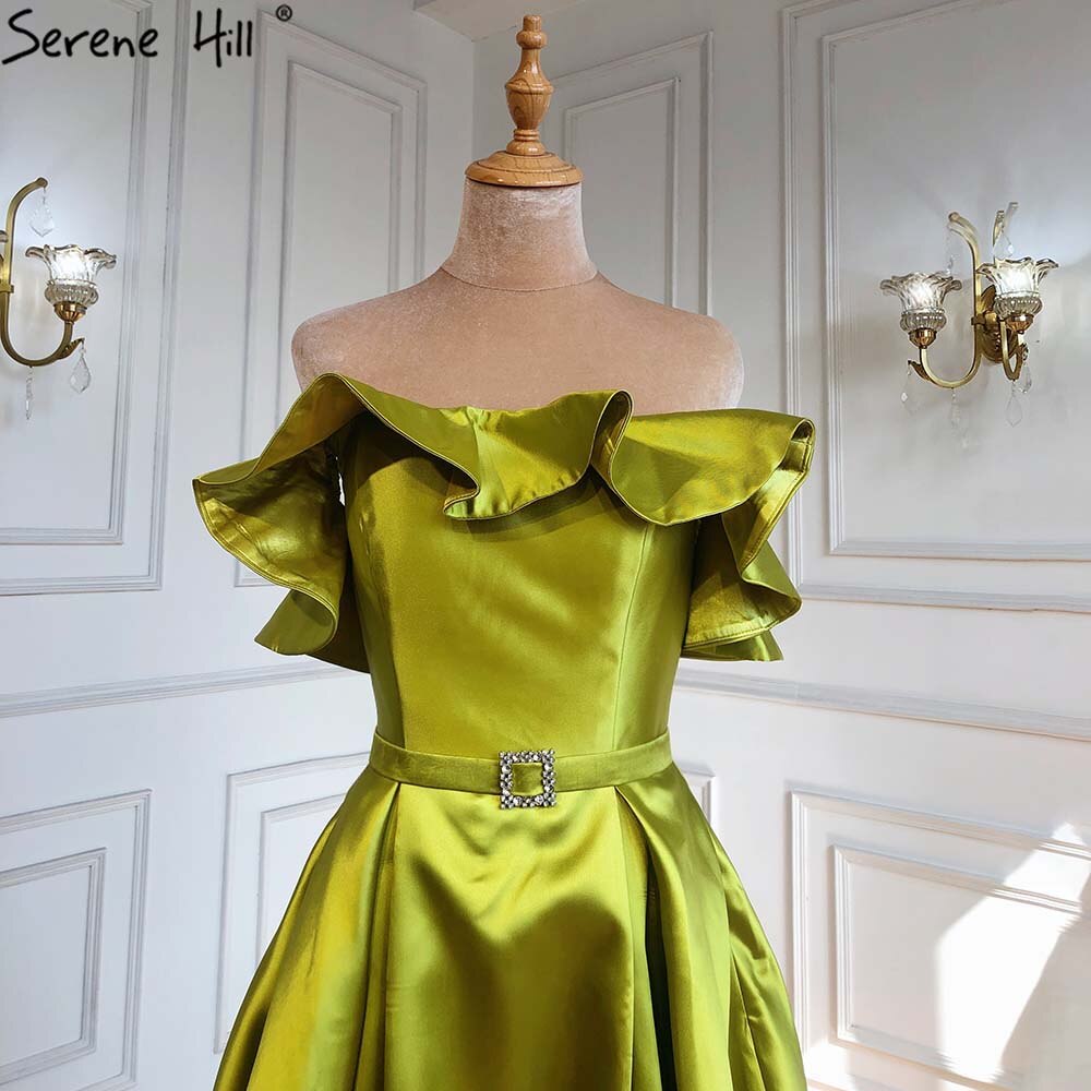 Olivgrün A-Linie Sexy Satin Off Schulter Abendkleider Lange Luxus 2025 Promi Kleider Für Frau Party LA70245 