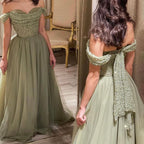 Olive Green A-Line Sweetheart Neck Evening Dresses Gowns 2025 Luxury Beaded For Woman Party LA71681