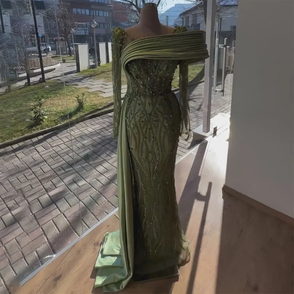 Oliver Green Meerjungfrau Bodenlangen Luxus Perlen Perlen Abendkleider Kleider Für Frauen Hochzeit Party 2025 LA72396 