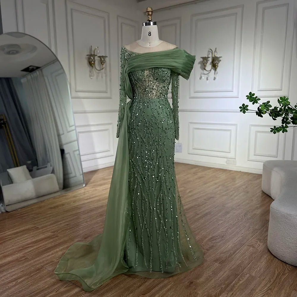 Oliver Green Meerjungfrau Bodenlangen Luxus Perlen Perlen Abendkleider Kleider Für Frauen Hochzeit Party 2025 LA72396 