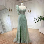 One-Shoulder Nude Meerjungfrau mit Überrock Perlen Abendkleid Kleid für Damen Hochzeit Party 2025 LA72389 