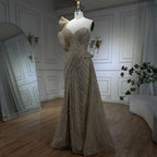 One-Shoulder Nude Meerjungfrau mit Überrock Perlen Abendkleid Kleid für Damen Hochzeit Party 2025 LA72389 