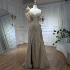 One-Shoulder Nude Meerjungfrau mit Überrock Perlen Abendkleid Kleid für Damen Hochzeit Party 2025 LA72389 