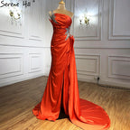 Orange High Split Meerjungfrau Abendkleider Kleider 2025 Eine Schulter Elegante Sexy Für Frauen Party LA70896 