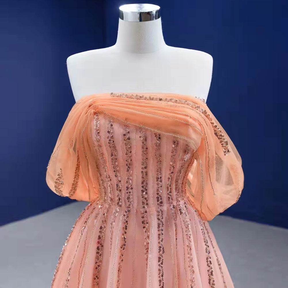 Oranje A-lijn Luxe Avond Jurken 2025 Kralen Strapless Sexy Voor Vrouwen Wedding Party HM67393