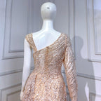 Elegante vestido de noche de sirena color melocotón, 2025, con sobrefalda de lujo y cuentas para mujer, para fiesta, LA71527 