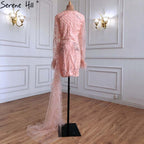 Peach Mermaid With Train Cocktail Dresses 2025 Beading Feathers Elegant Designer For Women Party LA71113