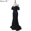 Peach Puff Sleeves Luxury Evening Dresses Gowns  Split Mermaid Elagant For Women Party LA70736