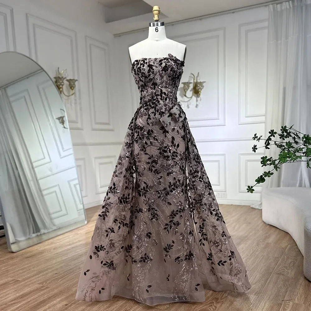 Vestido de noche elegante rosa de corte A con hombros descubiertos y lentejuelas de lujo para mujer estilo Dubái, para fiesta 2025 LA72388 
