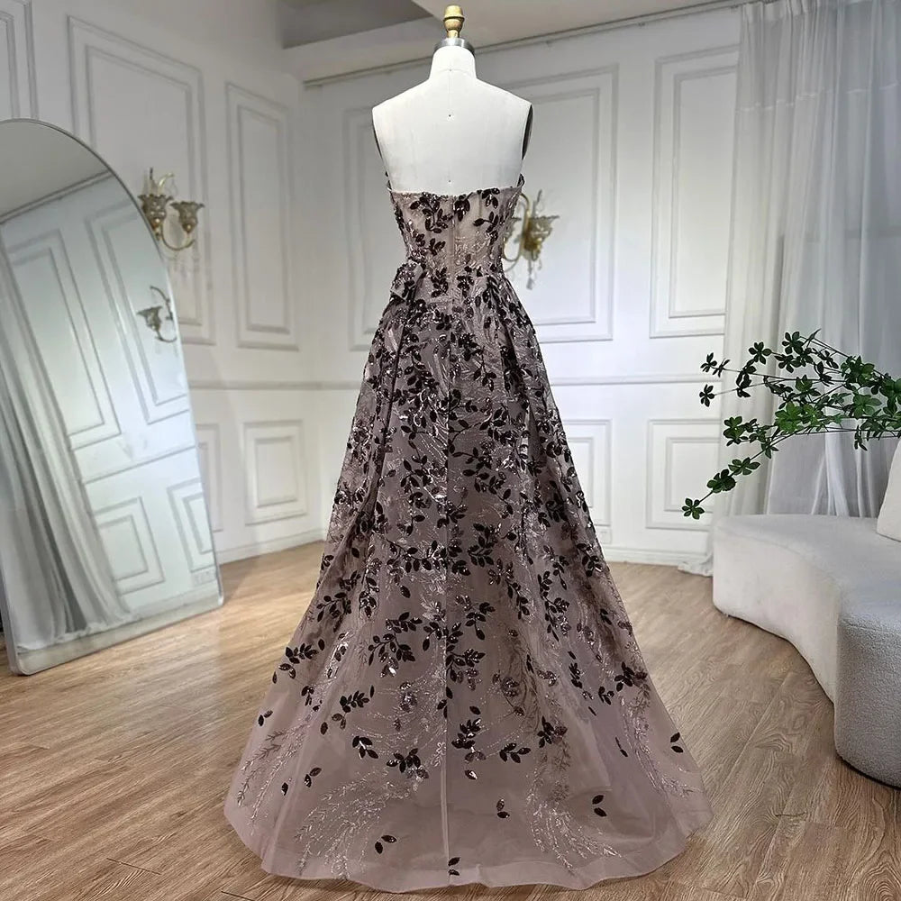 Vestido de noche elegante rosa de corte A con hombros descubiertos y lentejuelas de lujo para mujer estilo Dubái, para fiesta 2025 LA72388 