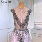 Vestidos de noche de lujo en color rosa, corte A, con mangas casquillo y cuentas, para mujer, para fiesta de bodas, LA71294 