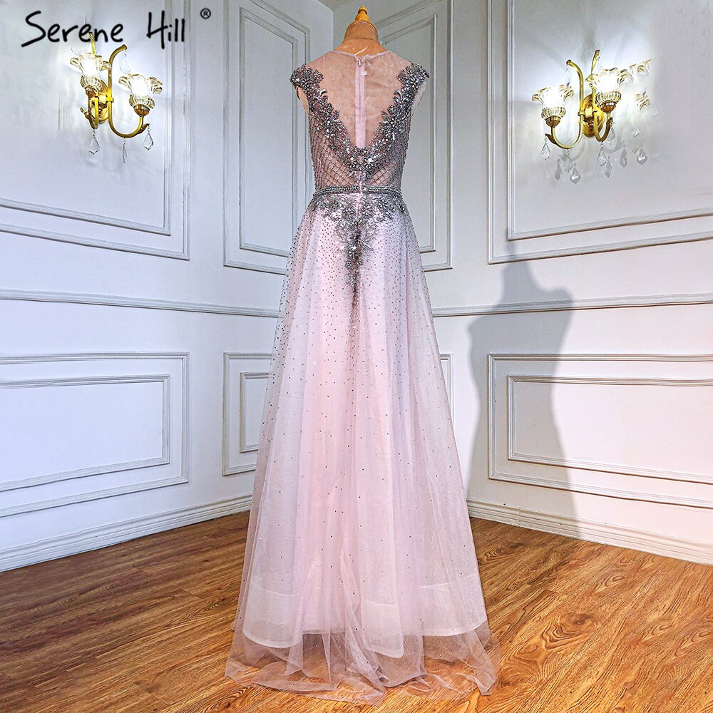Vestidos de noche de lujo en color rosa, corte A, con mangas casquillo y cuentas, para mujer, para fiesta de bodas, LA71294 