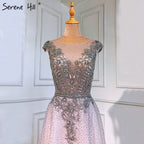 Vestidos de noche de lujo en color rosa, corte A, con mangas casquillo y cuentas, para mujer, para fiesta de bodas, LA71294 