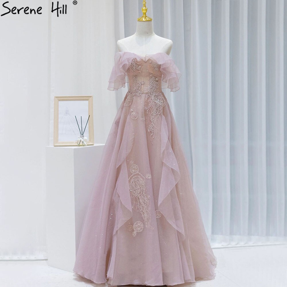 Rosa A-Linie Sexy Abendkleider Kleider 2025 Perlen Schatz Für Frauen Hochzeit Party LA71405 