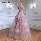 Vestidos de noche sexys de corte A en rosa, elegantes, con cuentas y cordones, para mujer, para fiesta, LA71318 