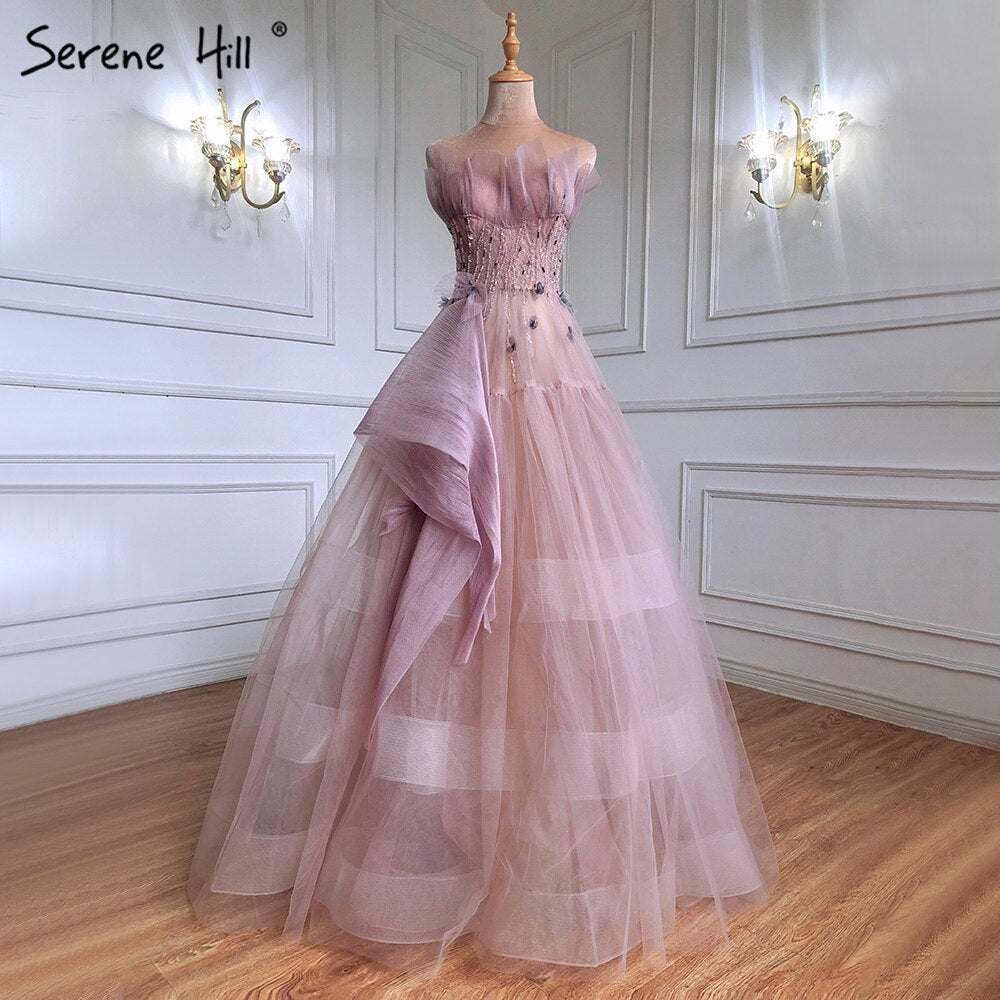 Vestidos de noche sexys de corte A en rosa, elegantes, con cuentas y cordones, para mujer, para fiesta, LA71318 