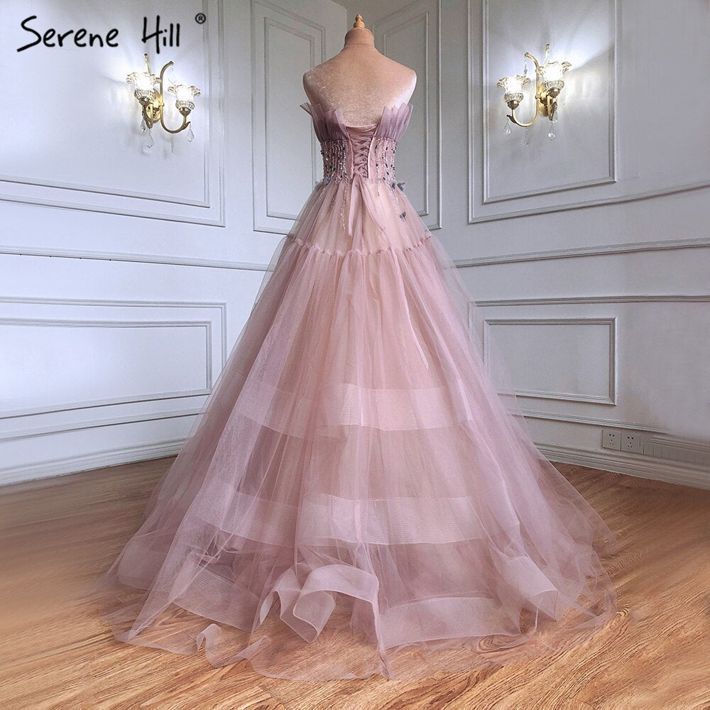 Vestidos de noche sexys de corte A en rosa, elegantes, con cuentas y cordones, para mujer, para fiesta, LA71318 