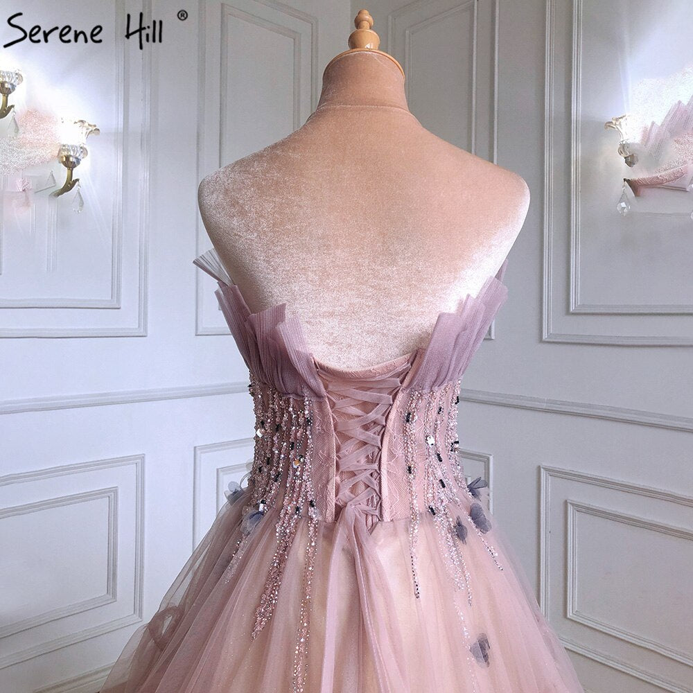 Vestidos de noche sexys de corte A en rosa, elegantes, con cuentas y cordones, para mujer, para fiesta, LA71318 