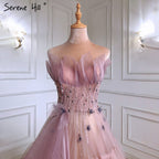 Vestidos de noche sexys de corte A en rosa, elegantes, con cuentas y cordones, para mujer, para fiesta, LA71318 
