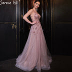 Rosa A-Linie Sexy Abendkleider Kleider 2025 Spaghetti Strap Perlen Für Frauen Party LA71268 
