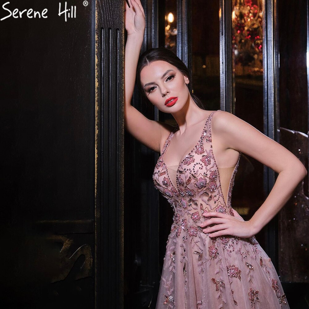 Pink A-Line Sexy Evening Dresses Gowns 2025 Spaghetti Strap Beaded For Women Party LA71268