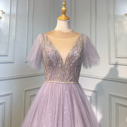 Pink  A-Line Sexy V-Neck Evening Gowns Luxury Beaded Dresses Long 2025 For Women Wedding Party LA71710