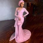Rosa Arabisch Meerjungfrau Elegant Mit Rock Abendkleider Kleider Luxus Perlen Perlen 2025 Für Frauen Party LA71746 