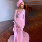 Rosa Arabisch Meerjungfrau Elegant Mit Rock Abendkleider Kleider Luxus Perlen Perlen 2025 Für Frauen Party LA71746 