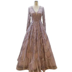 Vestidos de noche musulmanes con cuentas rosas, vestidos de lujo 2025, corte A, mangas abullonadas para mujer, fiesta LA71758 