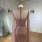 Rosa Cape-Ärmel Meerjungfrau Split Perlen Luxus Dubai Lange Abendkleider Kleider für Frauen Hochzeit Party 2025 LA72449 