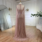 Rosa Cape-Ärmel Meerjungfrau Split Perlen Luxus Dubai Lange Abendkleider Kleider für Frauen Hochzeit Party 2025 LA72449 