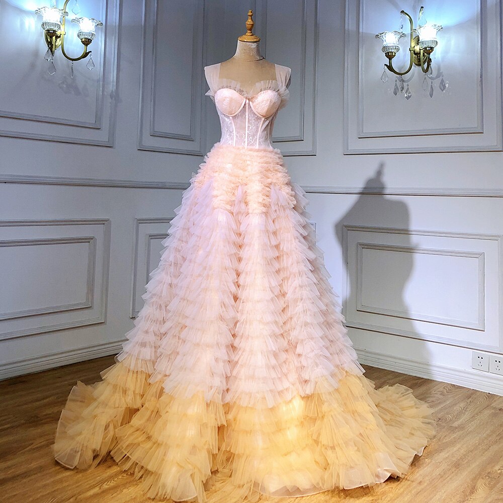 Vestido de fiesta de graduación con corsé rosa y volantes ombré 2025, vestido sexy para chicas LA71221 