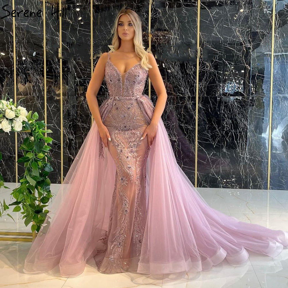 Vestido de noche rosa con falda desmontable, corte sirena, elegante, de lujo, con cuentas, para mujer, fiesta, LA71363 