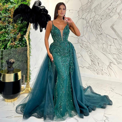 Pink Detachable Skirt Evening Dresses Gowns Mermaid Elegant Luxury Beaded 2025 For Woman Party LA71363