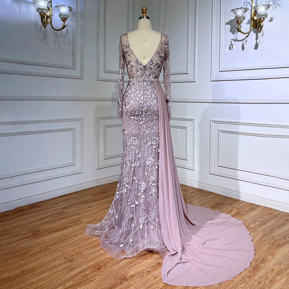 Pink Elegant Mermaid Sexy With Overskirt Beaded Luxury Evening Dresses Gowns For Women Arabic Party 2025 LA71835