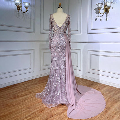 Pink Elegant Mermaid Sexy With Overskirt Beaded Luxury Evening Dresses Gowns For Women Arabic Party 2025 LA71835