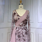Pink Elegant Mermaid Sexy With Overskirt Beaded Luxury Evening Dresses Gowns For Women Arabic Party 2025 LA71835