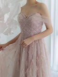 Vestidos de noche sexys con cuentas y plumas rosas, corte A, de lujo, para mujer, fiesta, LA71874 