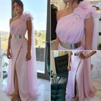 Rosa High Split Abendkleider Kleider 2025 Einfache Cape Sleeve Sexy Für Frau Hochzeit Party LA71217 