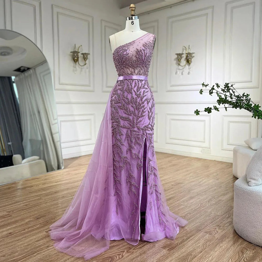 Pink  High Split Mermaid Elegant Evening Dresses Gowns Luxury Beaded 2025 For Women Party LA71582