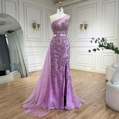 Pink  High Split Mermaid Elegant Evening Dresses Gowns Luxury Beaded 2025 For Women Party LA71582