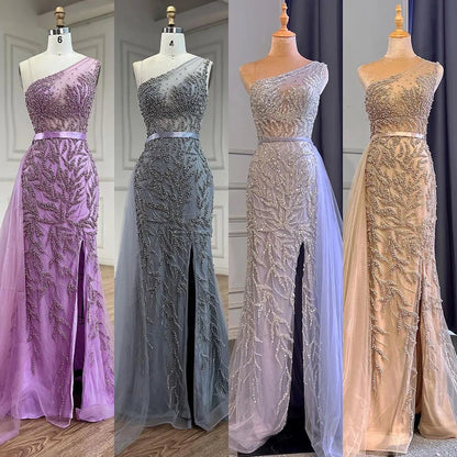 Pink  High Split Mermaid Elegant Evening Dresses Gowns Luxury Beaded 2025 For Women Party LA71582